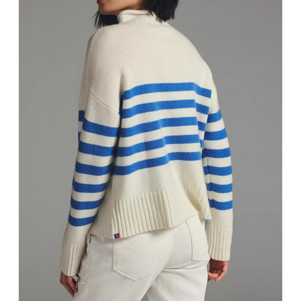 KULE Cream and Blue Striped Cashmere-blend Turtleneck Sweater. Sz L - Picture 7 of 16